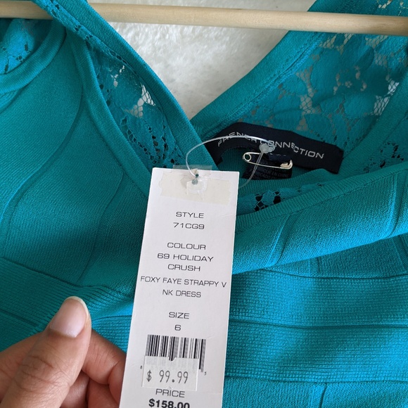 (FCUK) French Connection UK Teal Bodycon BNWT Size 6 - Picture 2 of 3